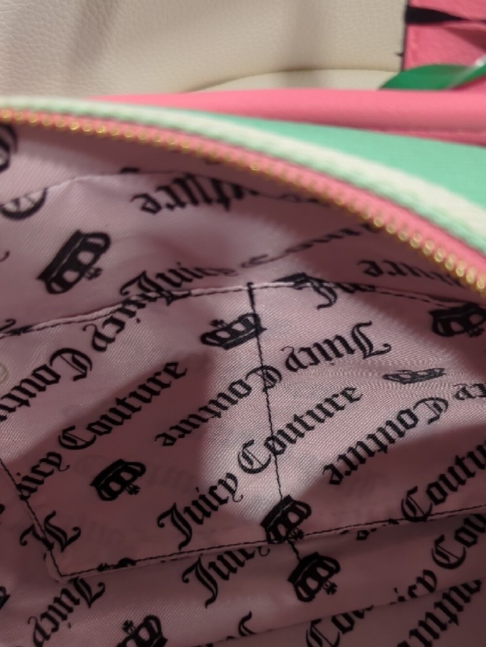 Juicy Couture Pink & Mint Striped Crossbody Satchel - Picture 7 of 10